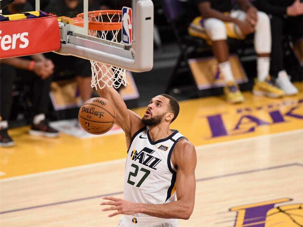 鲁迪-戈贝尔首轮精彩篮板表现力压湖人! 鲁迪·戈贝尔,这位被誉为“最佳篮板手”的